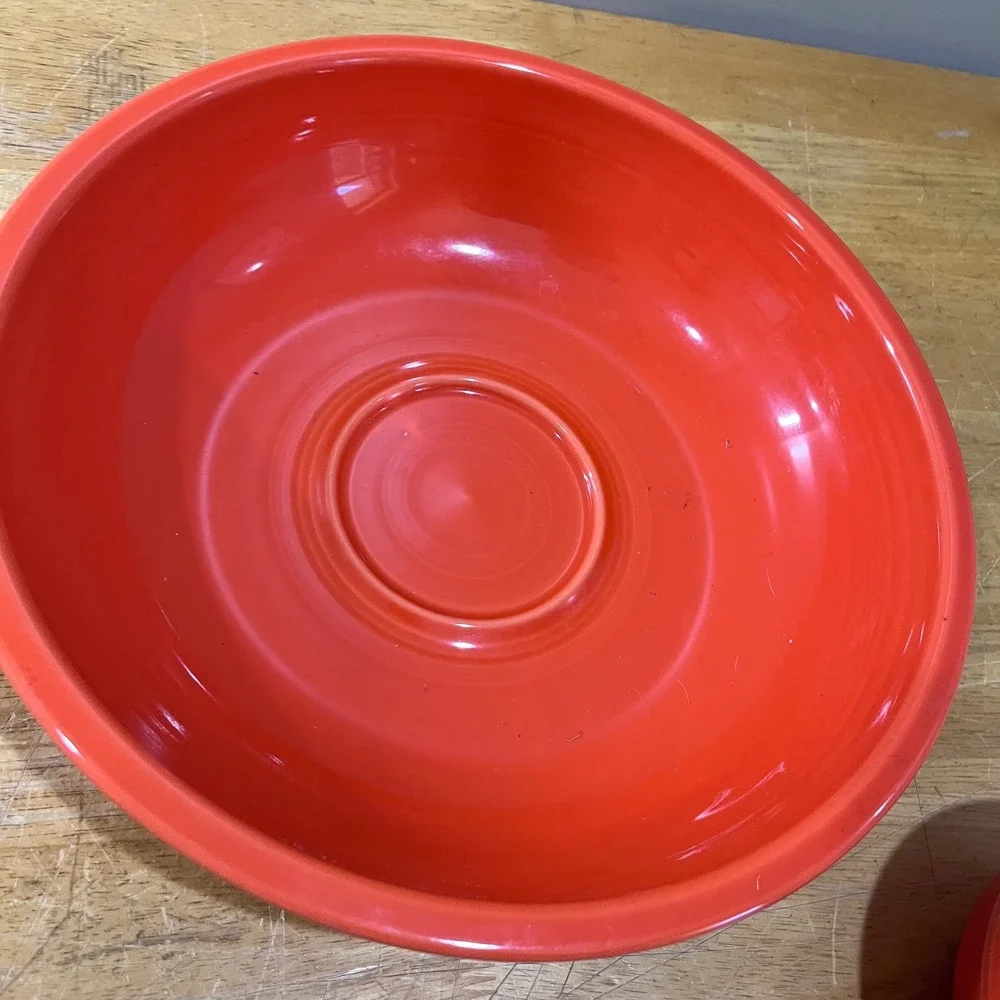 Fiesta Poppy Orange Chip and Dip Bowl Set HLC USA Mid Century Modern Serving 2pc